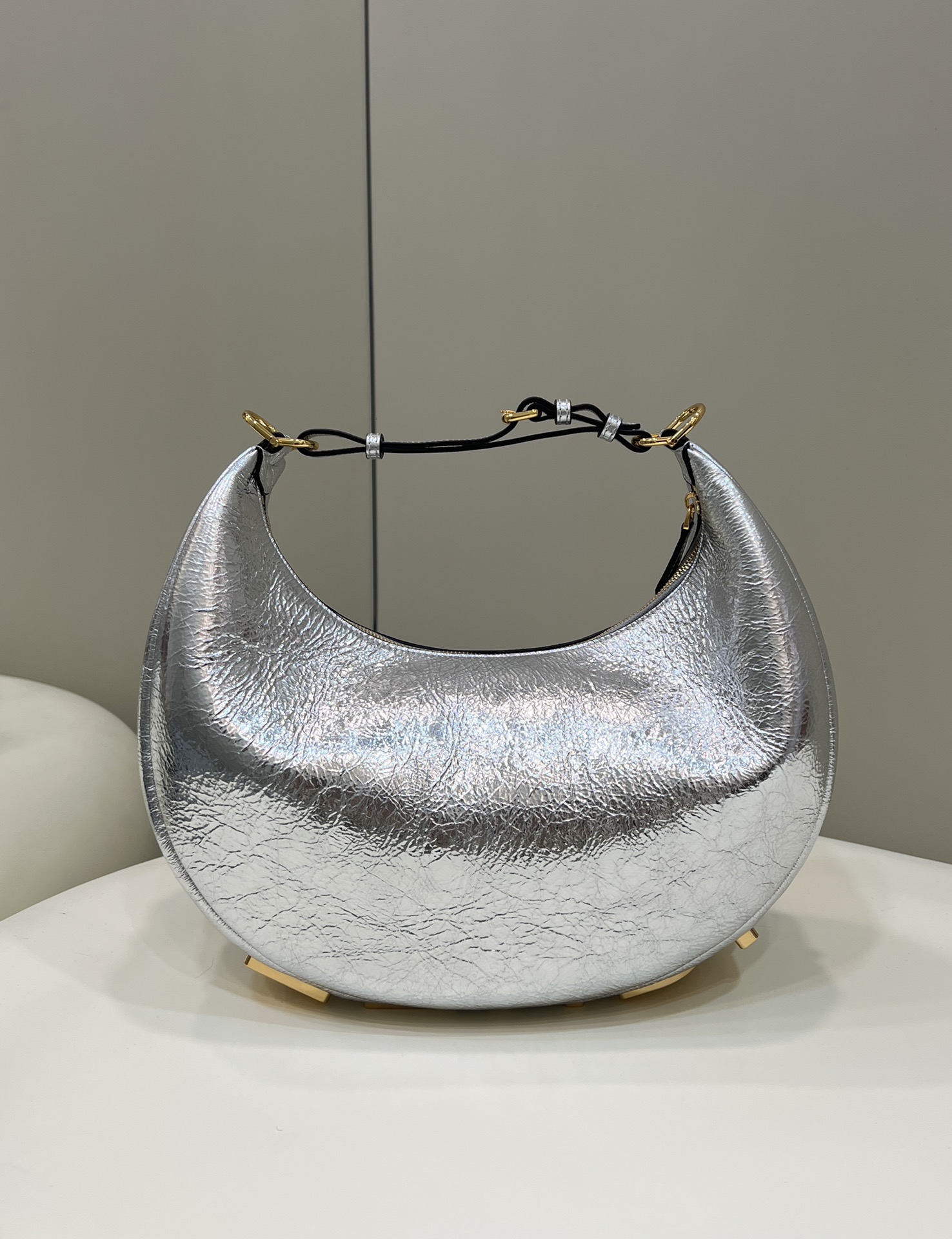 Fendi Medium Fendigraphy Leather Hobo Shoulder Bag Silver